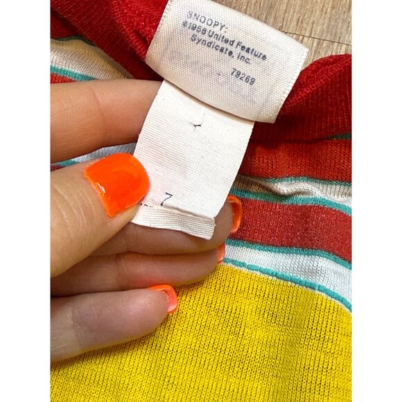 Vintage 80s Snoopy By Buster Brown Red & White Striped T-Shirt Size 7 USA - Picture 6 of 7